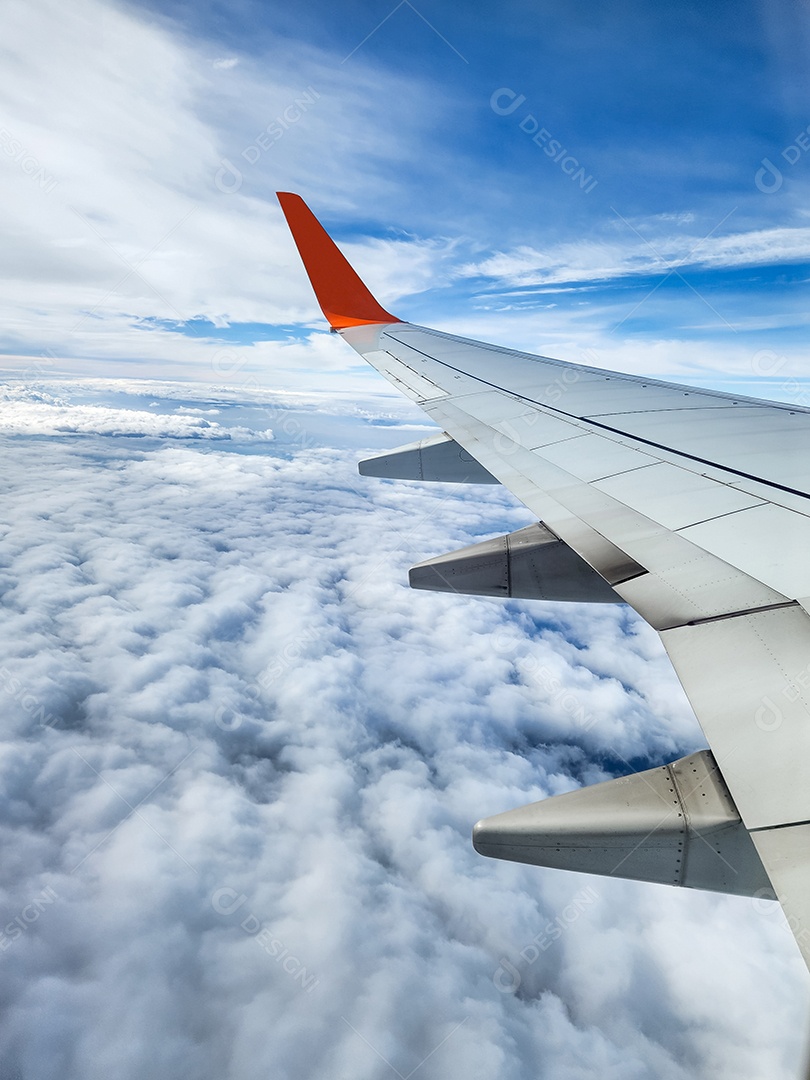 Vista da janela de um avião em vôo