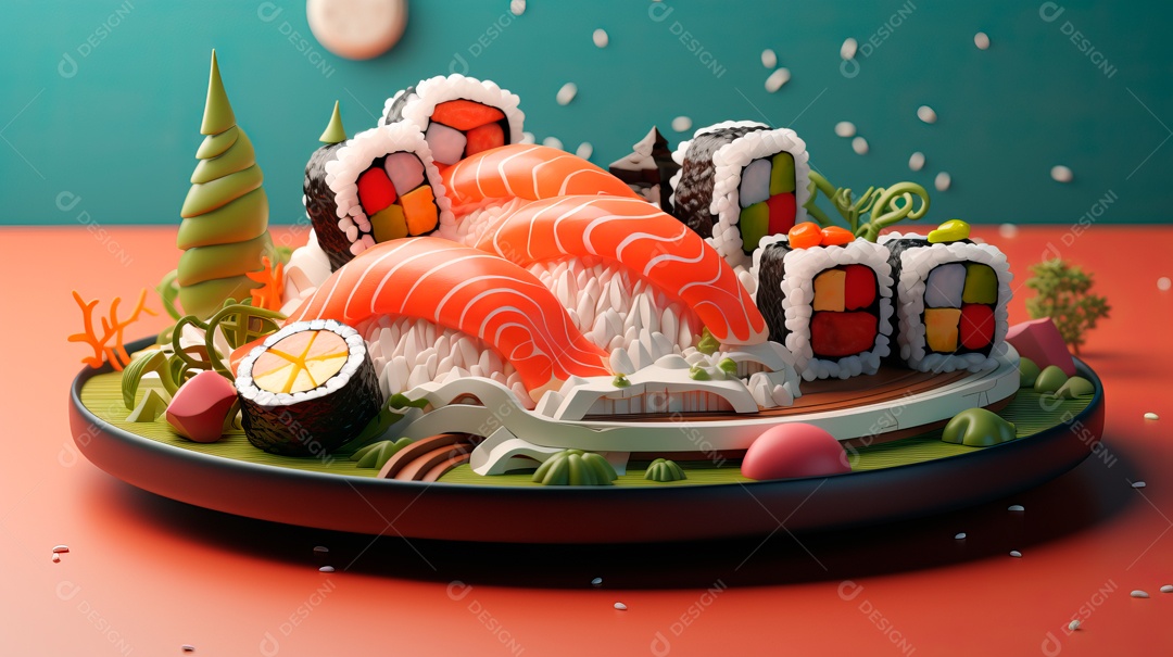 Dia Internacional do Sushi, 1 de novembro IA generativa 3D.