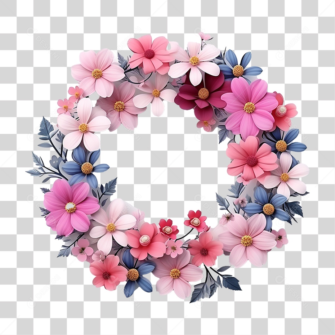 Moldura de Quadra com Flores PNG Transparente