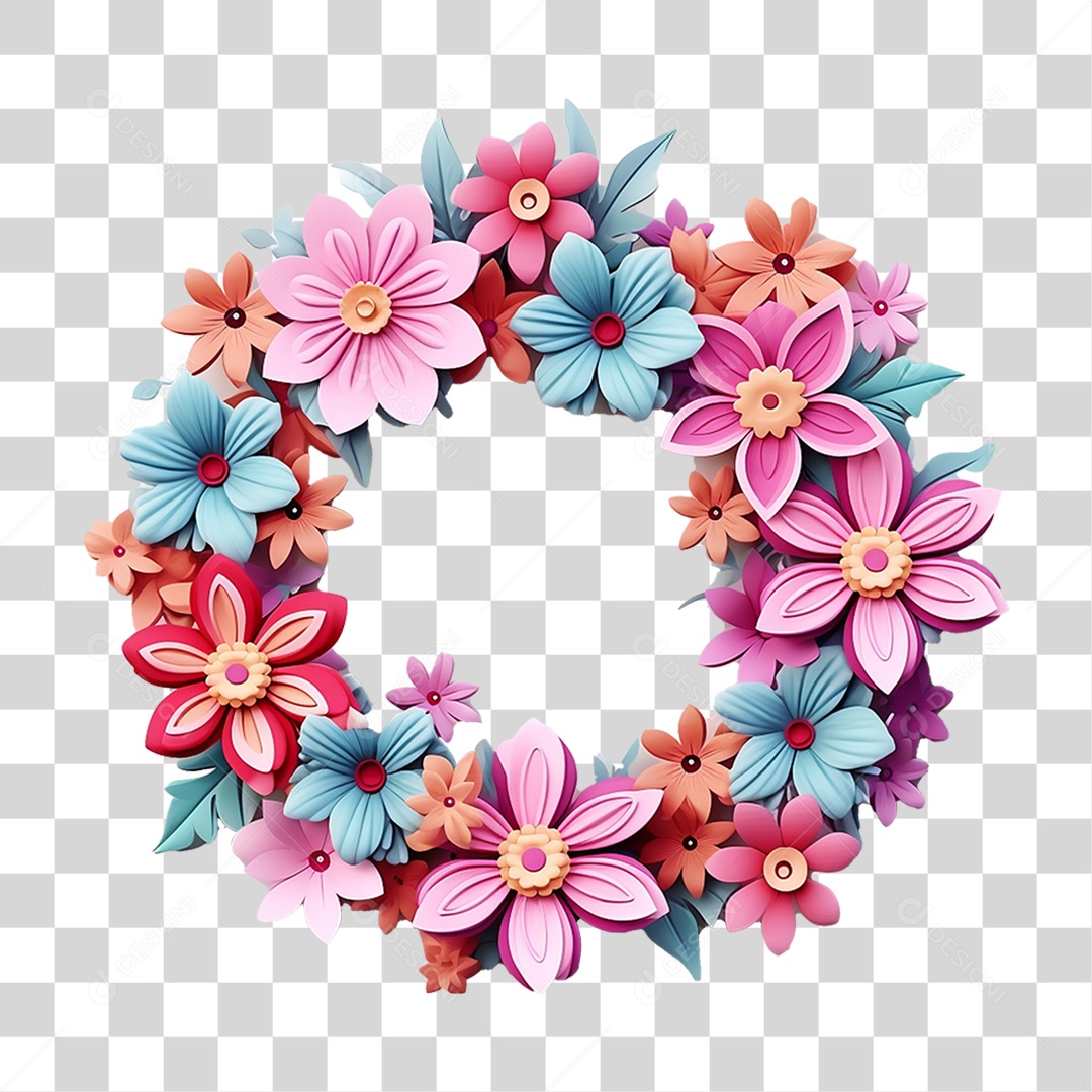 Moldura de Quadra com Flores PNG Transparente