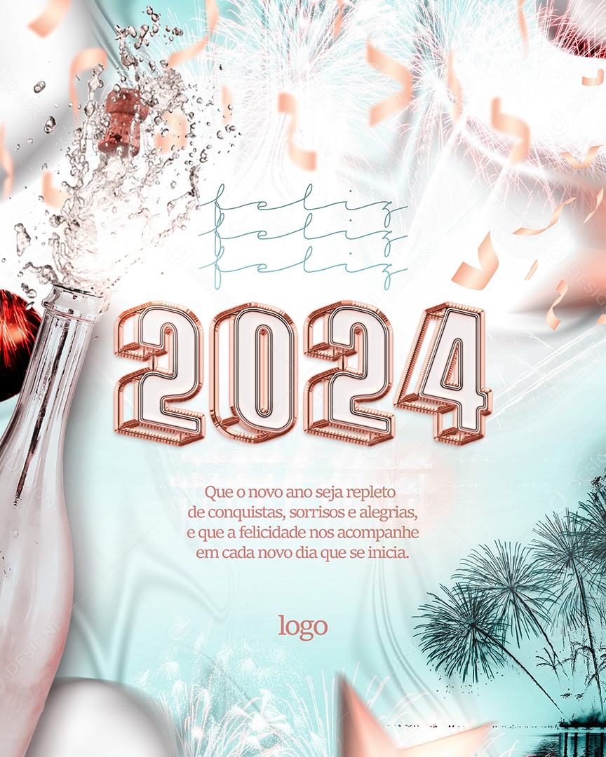 Feliz Ano Novo 2024 Social Media PSD Editável