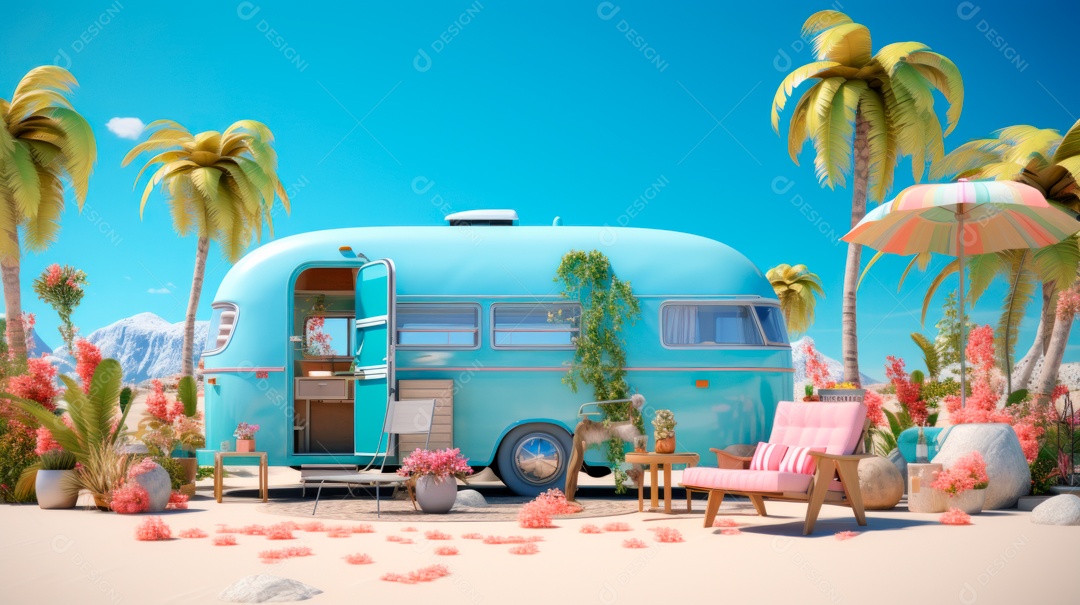 Verão, a estação mais quente 21 de junho Desenho 3D Generative AI.