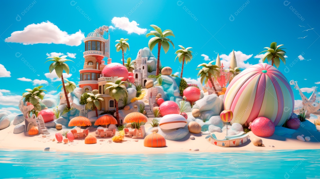 Verão, a estação mais quente 21 de junho Desenho 3D Generative AI.