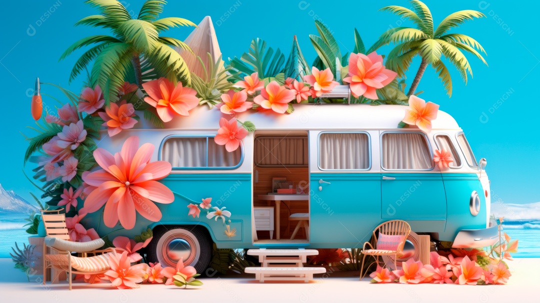 Verão, a estação mais quente 21 de junho Desenho 3D Generative AI.