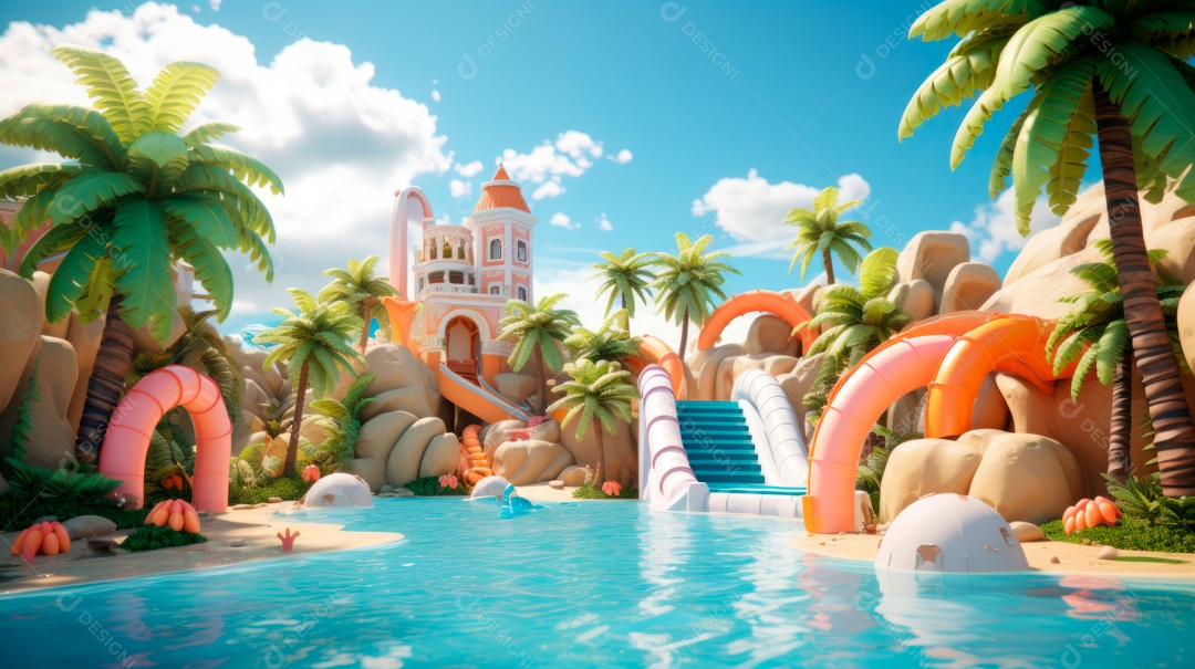 Verão, a estação mais quente 21 de junho Desenho 3D Generative AI.