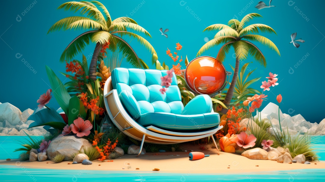 Verão, a estação mais quente 21 de junho Desenho 3D Generative AI.