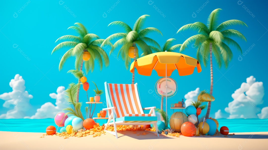 Verão, a estação mais quente 21 de junho Desenho 3D Generative AI.