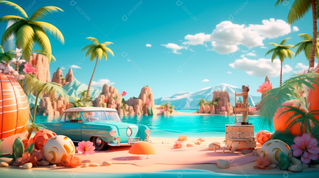 Verão, a estação mais quente 21 de junho Desenho 3D Generative AI.