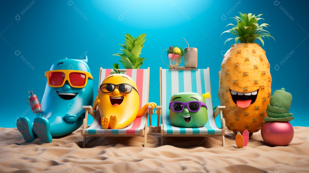 Verão, a estação mais quente 21 de junho Desenho 3D Generative AI.