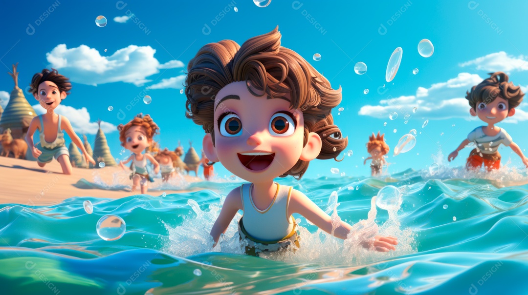 Verão, a estação mais quente 21 de junho Desenho 3D Generative AI.