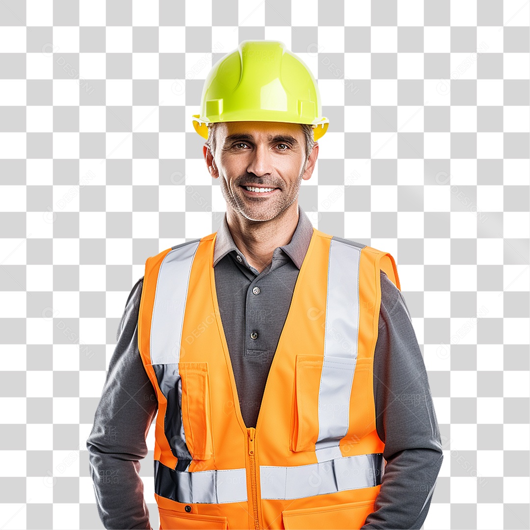 Homem com Capacete de Proteção e Uniforme Engenheiro Epis PNG Transparente