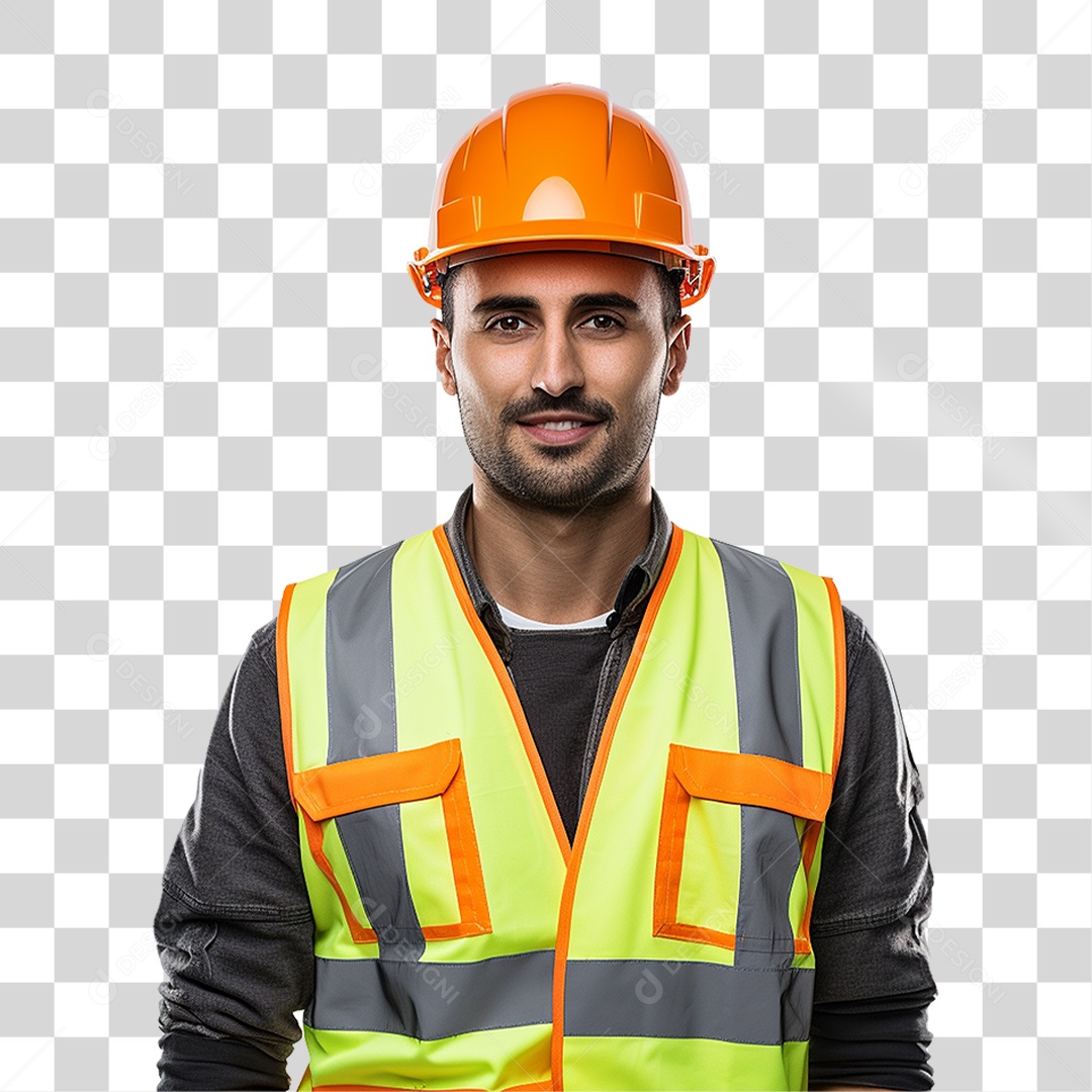 Homem com Capacete de Proteção e Uniforme Engenheiro Epis PNG Transparente