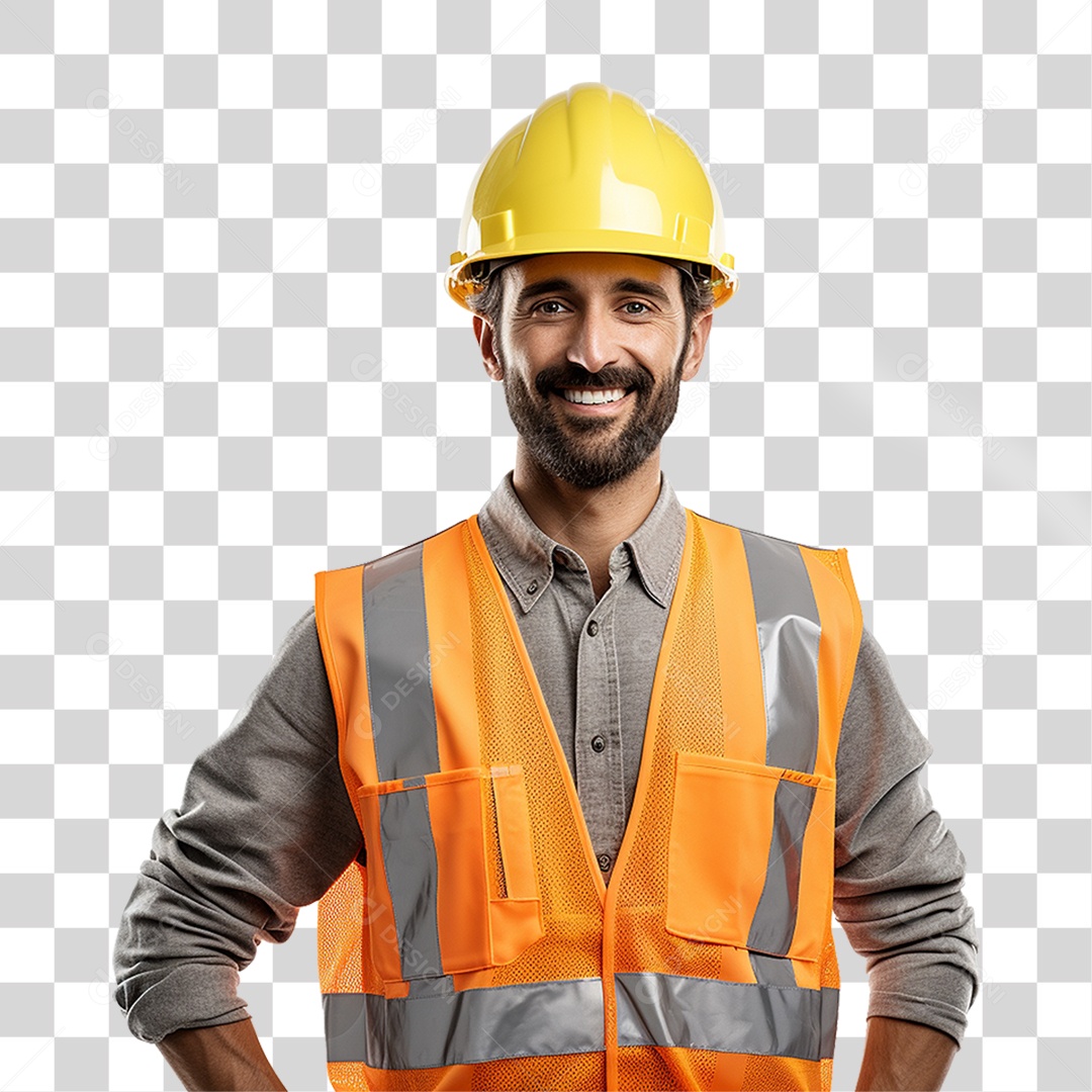 Homem com Capacete de Proteção e Uniforme Engenheiro Epis PNG Transparente