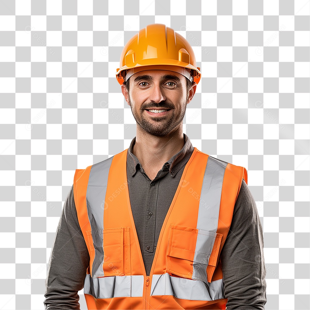 Homem com Capacete de Proteção e Uniforme Engenheiro Epis PNG Transparente