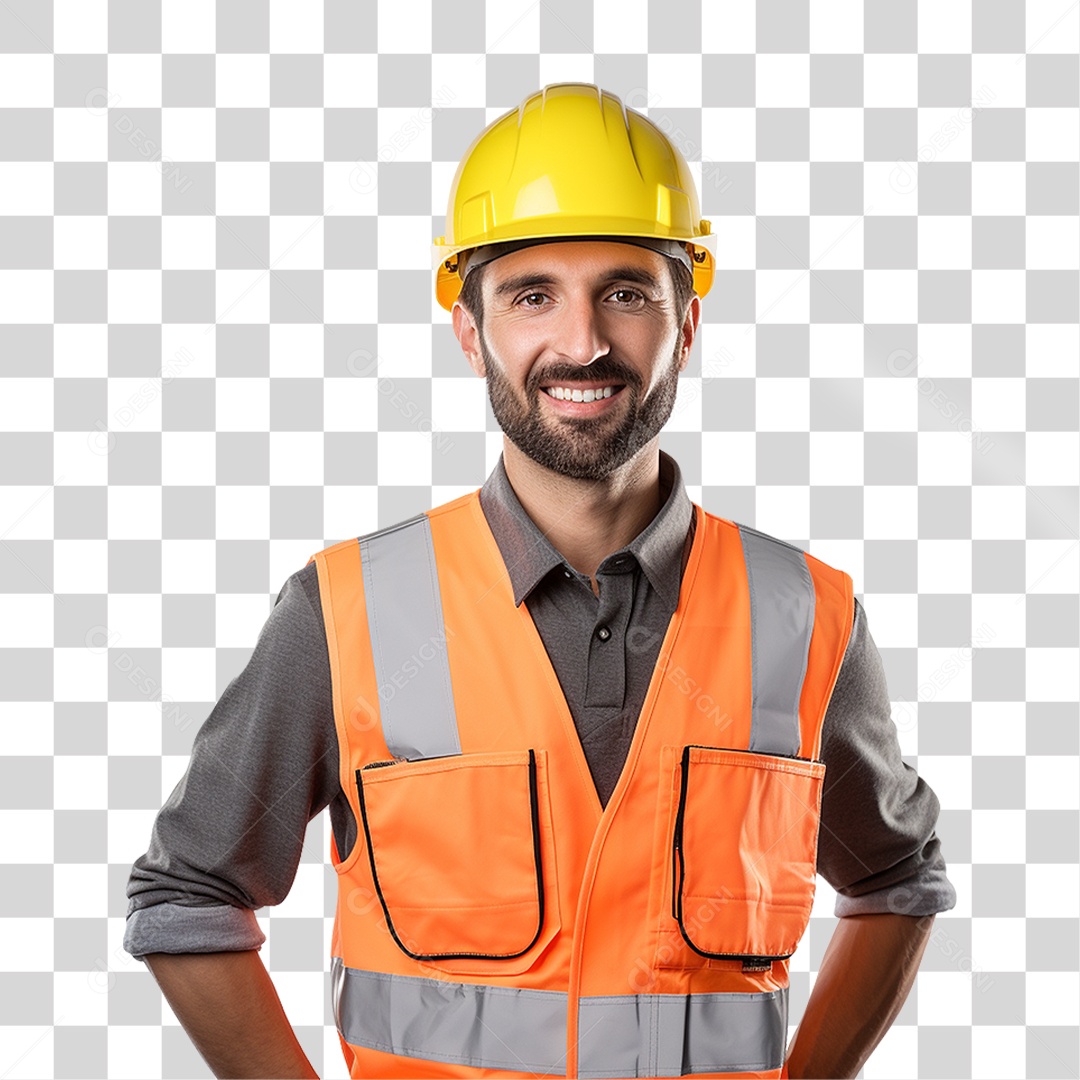 Homem com Capacete de Proteção e Uniforme Engenheiro Epis PNG Transparente