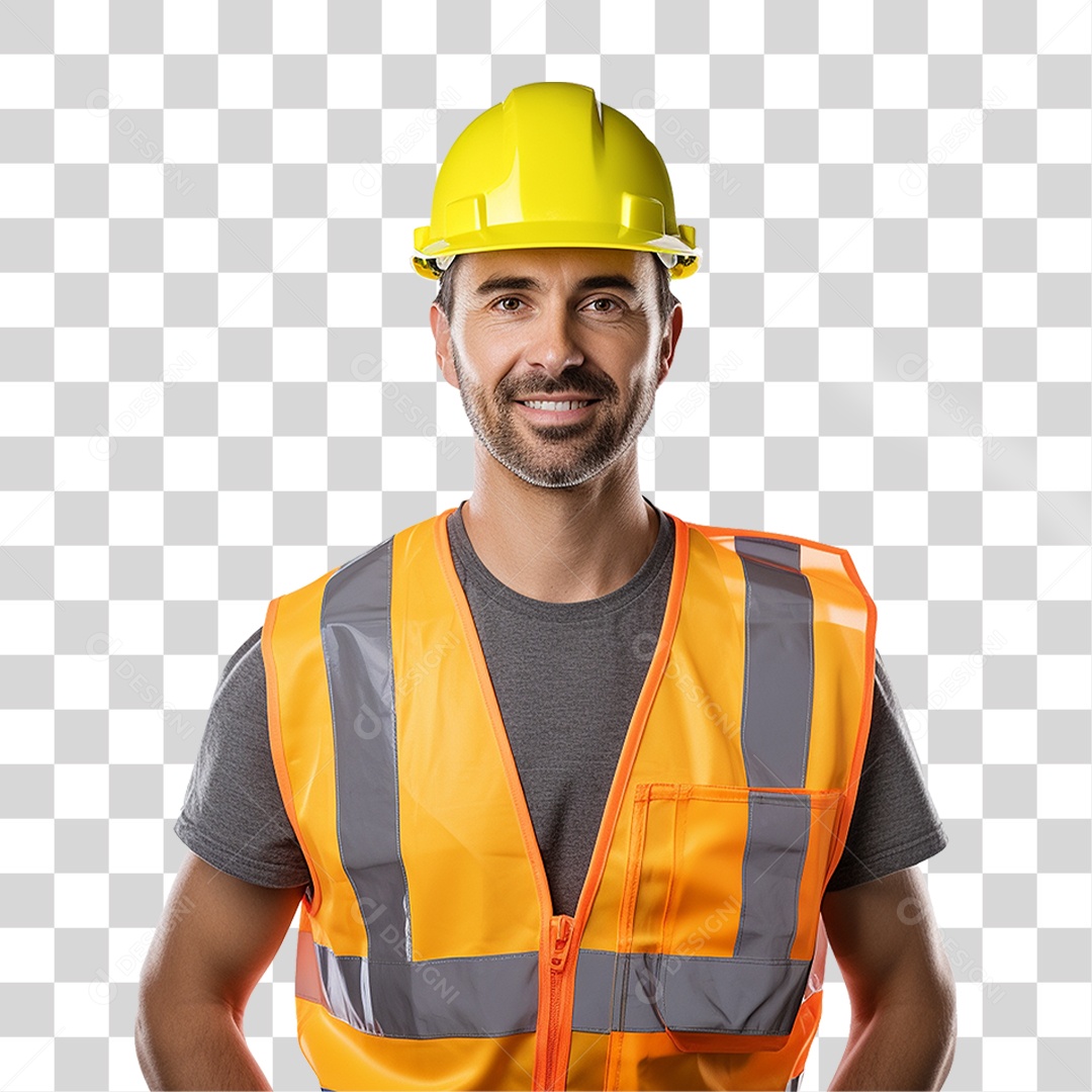 Homem com Capacete de Proteção e Uniforme Engenheiro Epis PNG Transparente