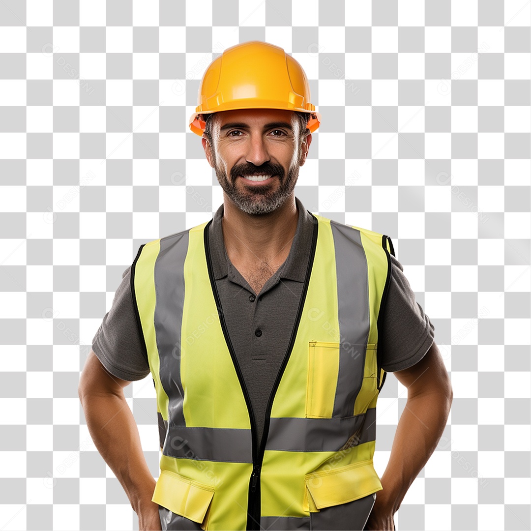 Homem com Capacete de Proteção e Uniforme Engenheiro Epis PNG Transparente