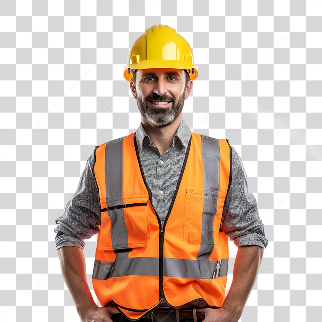 Homem com Capacete de Proteção e Uniforme Engenheiro Epis PNG Transparente