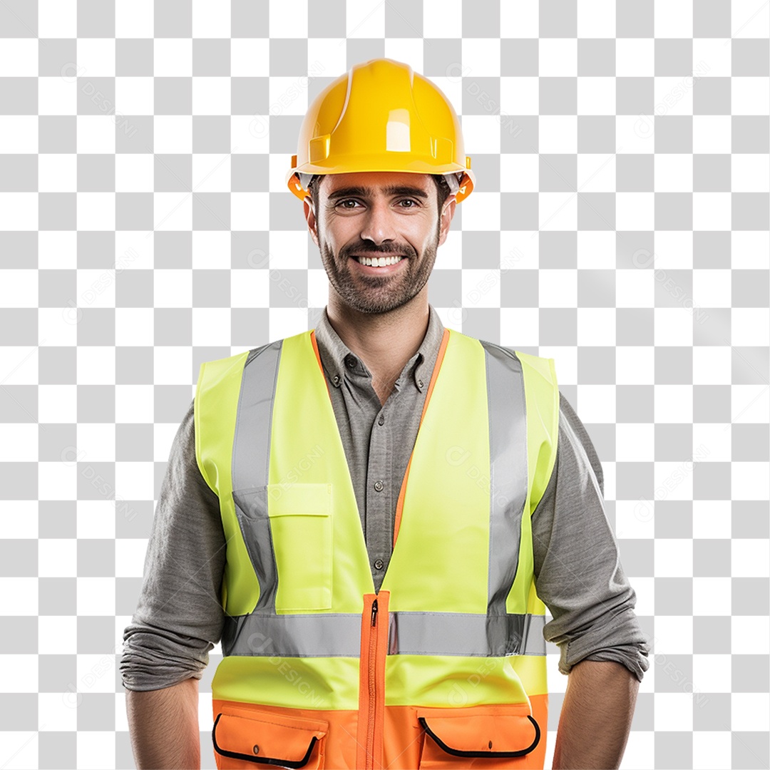 Homem com Capacete de Proteção e Uniforme Engenheiro Epis PNG Transparente