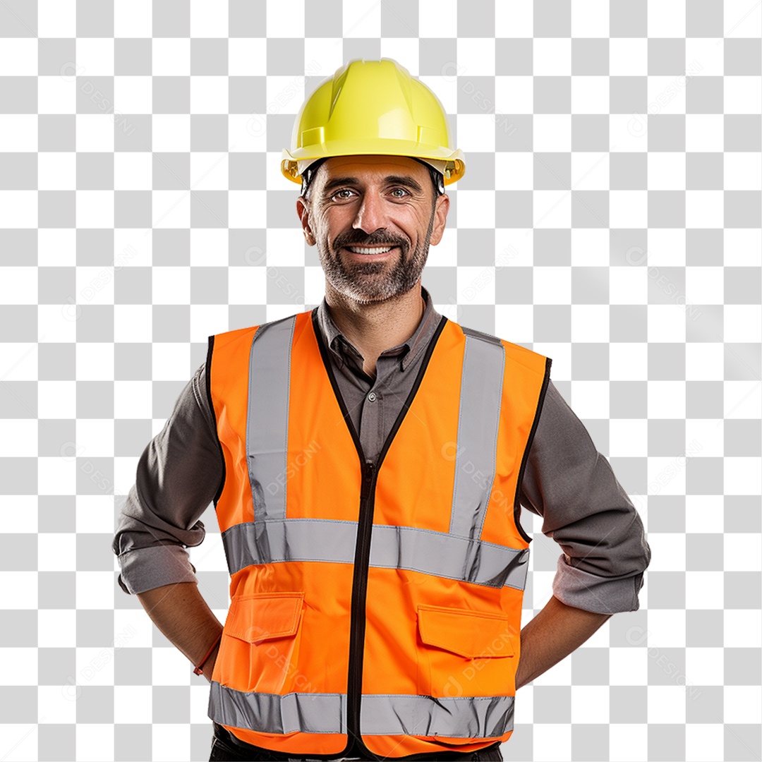 Homem com Capacete de Proteção e Uniforme Engenheiro Epis PNG Transparente
