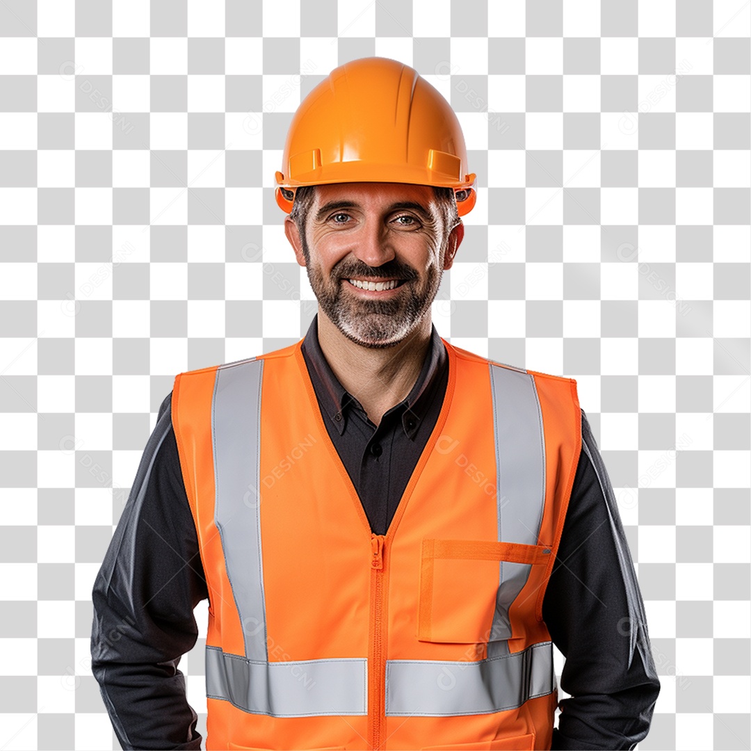 Homem com Capacete de Proteção e Uniforme Engenheiro Epis PNG Transparente