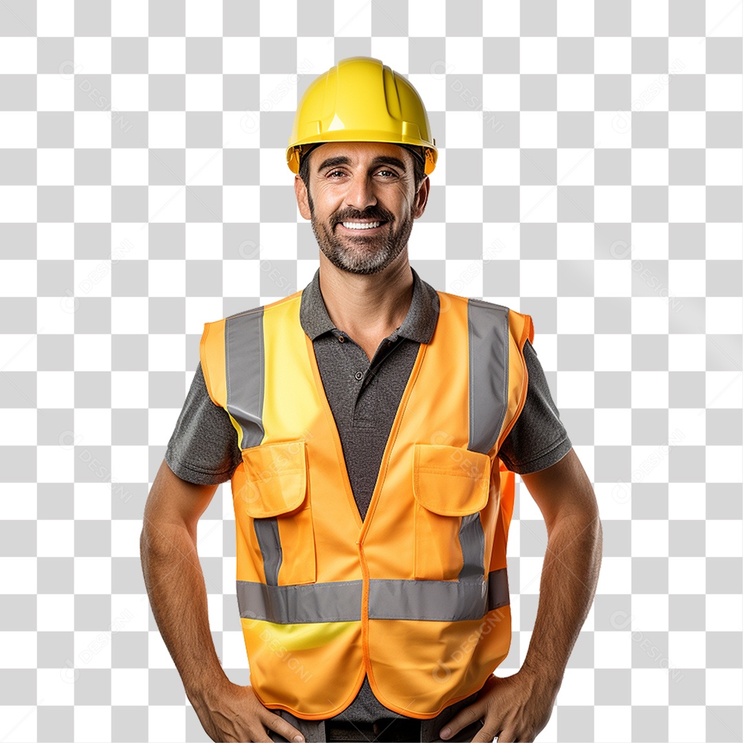 Homem com Capacete de Proteção e Uniforme Engenheiro Epis PNG Transparente