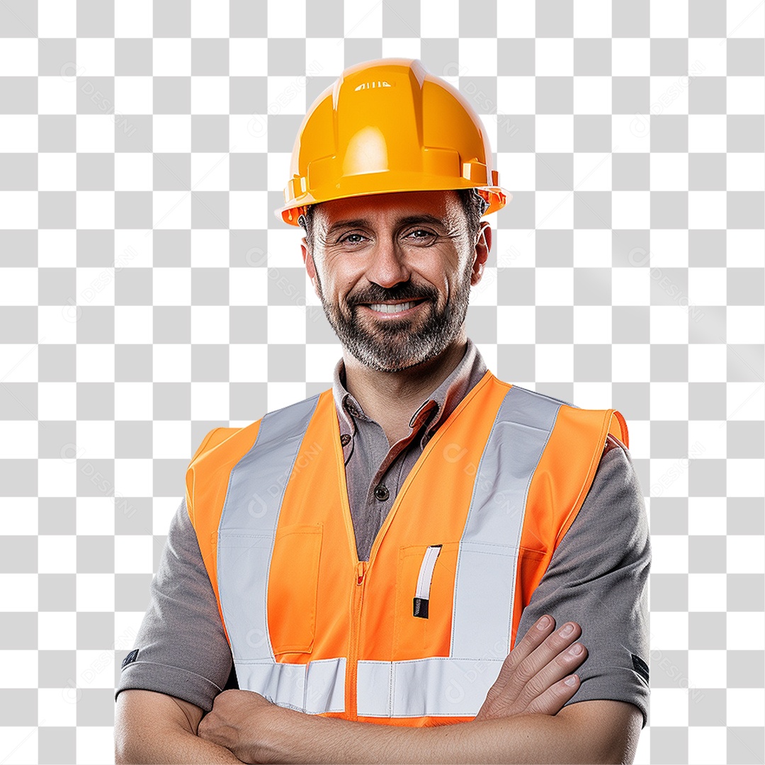 Homem com Capacete de Proteção e Uniforme Engenheiro Epis PNG Transparente