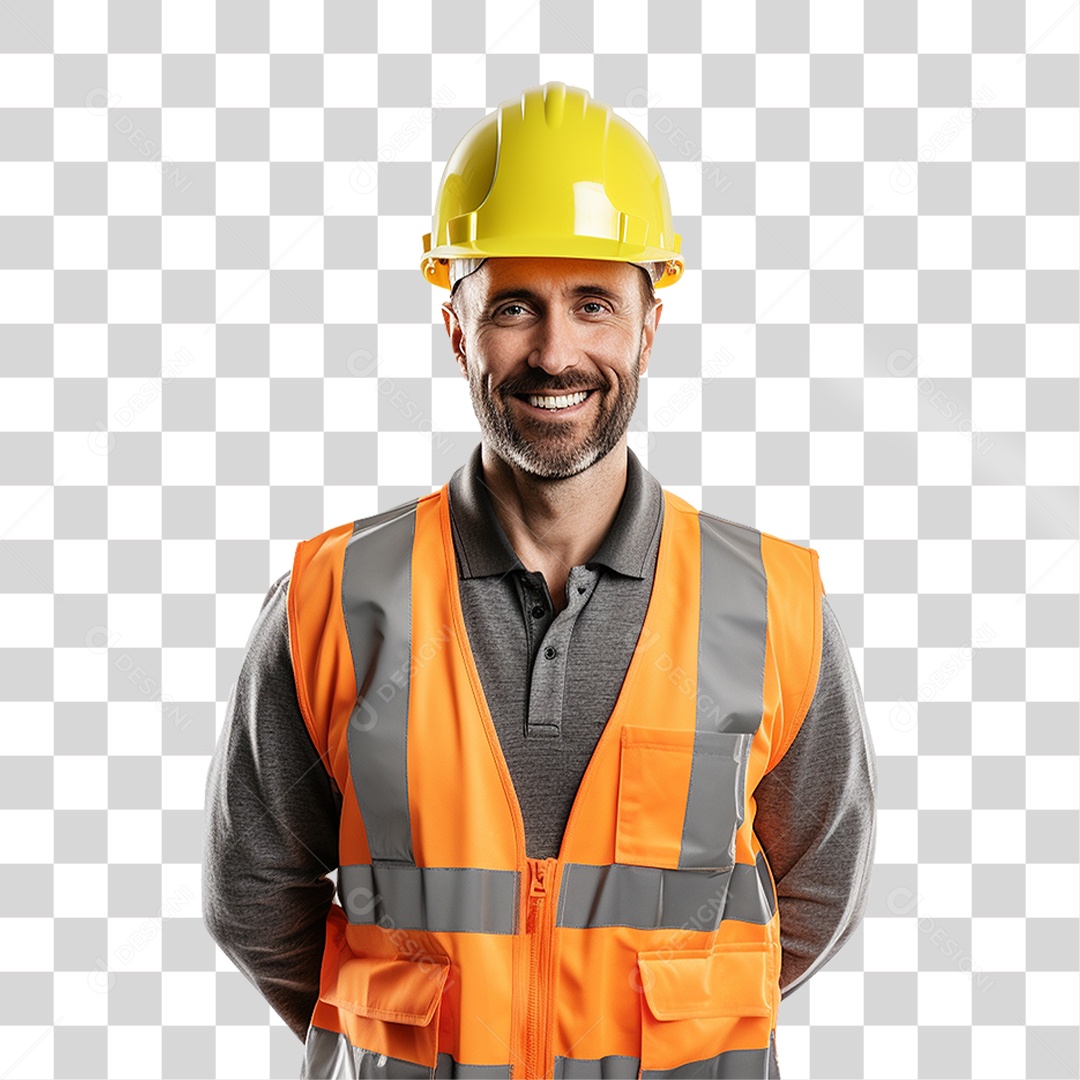 Homem com Capacete de Proteção e Uniforme Engenheiro Epis PNG Transparente