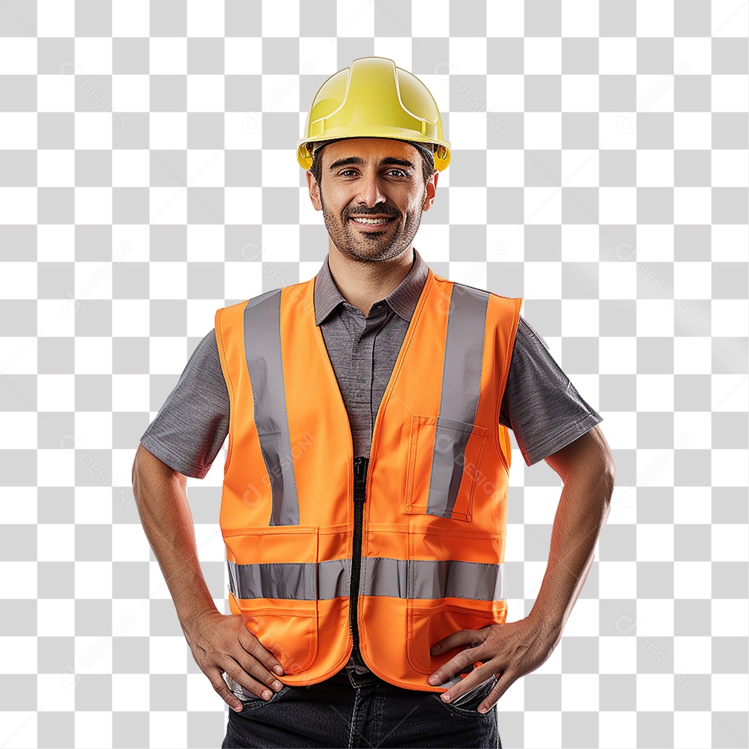 Homem com Capacete de Proteção e Uniforme Engenheiro Epis PNG Transparente