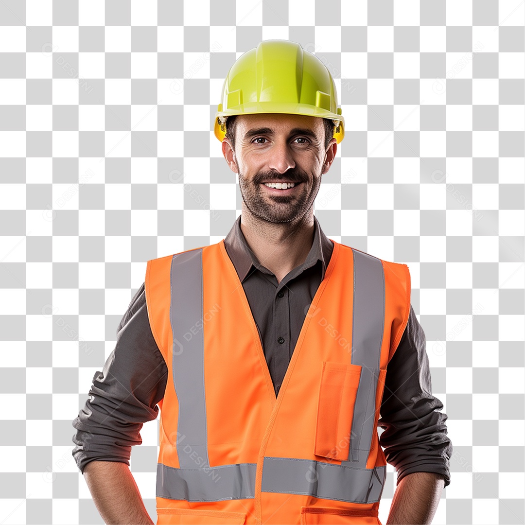 Homem com Capacete de Proteção e Uniforme Engenheiro Epis PNG Transparente