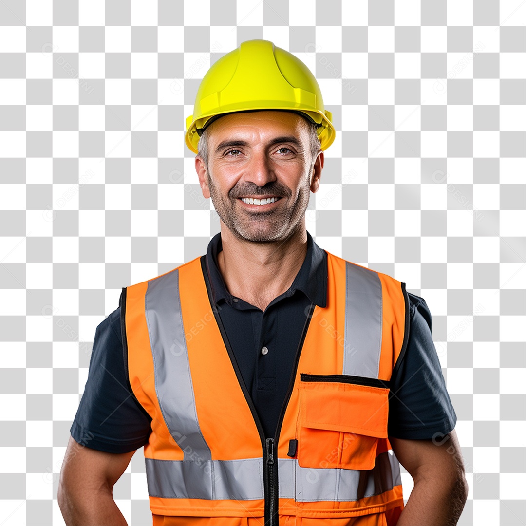 Homem com Capacete de Proteção e Uniforme Engenheiro Epis PNG Transparente