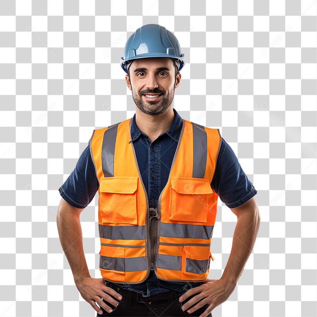 Homem com Capacete de Proteção e Uniforme Engenheiro Epis PNG Transparente