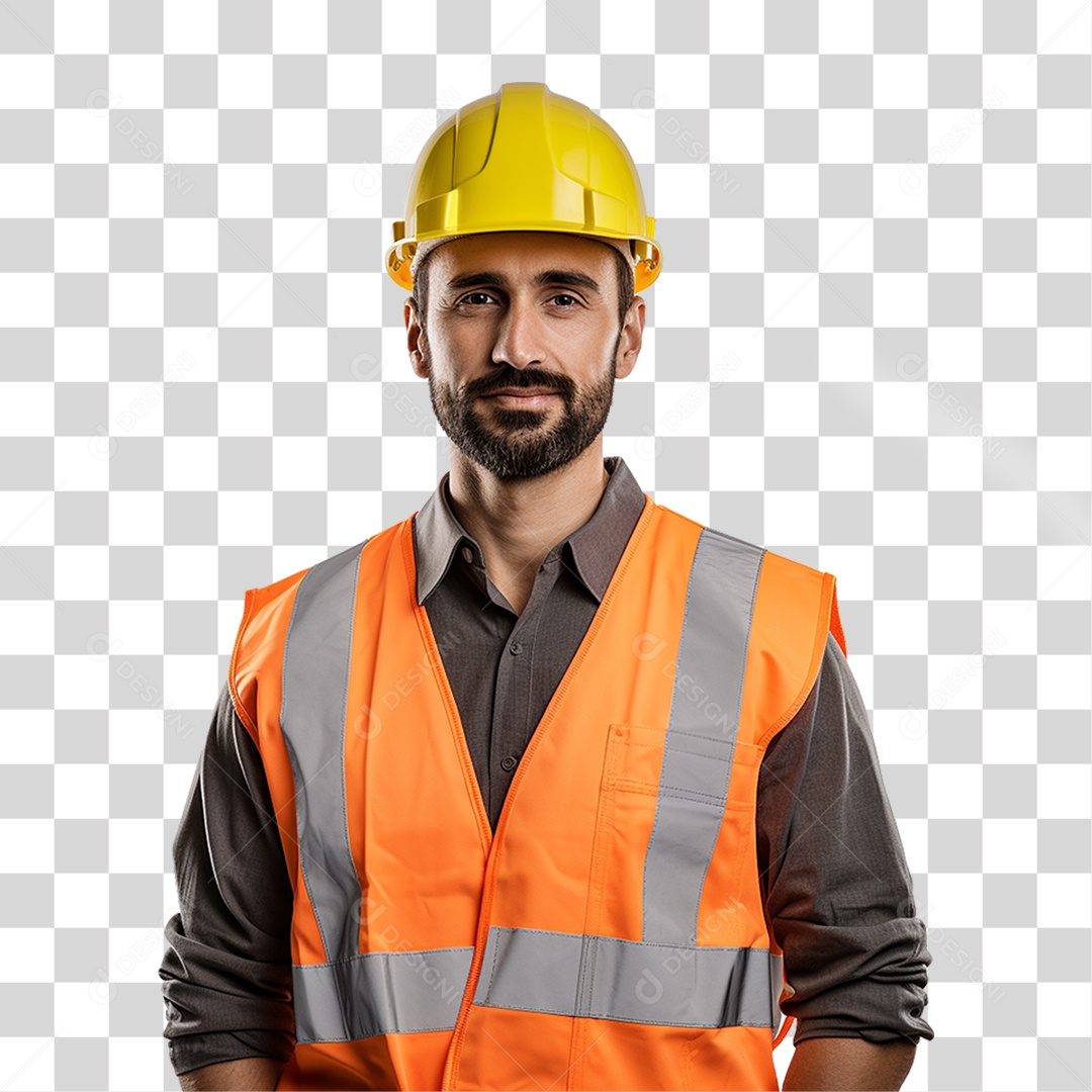 Homem com Capacete de Proteção e Uniforme Engenheiro Epis PNG Transparente