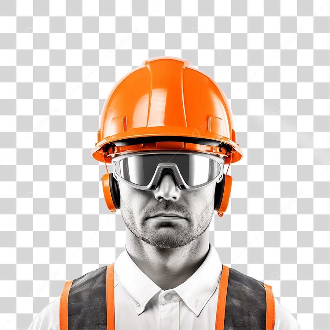 Homem com Capacete de Proteção e Uniforme Engenheiro Epis PNG Transparente