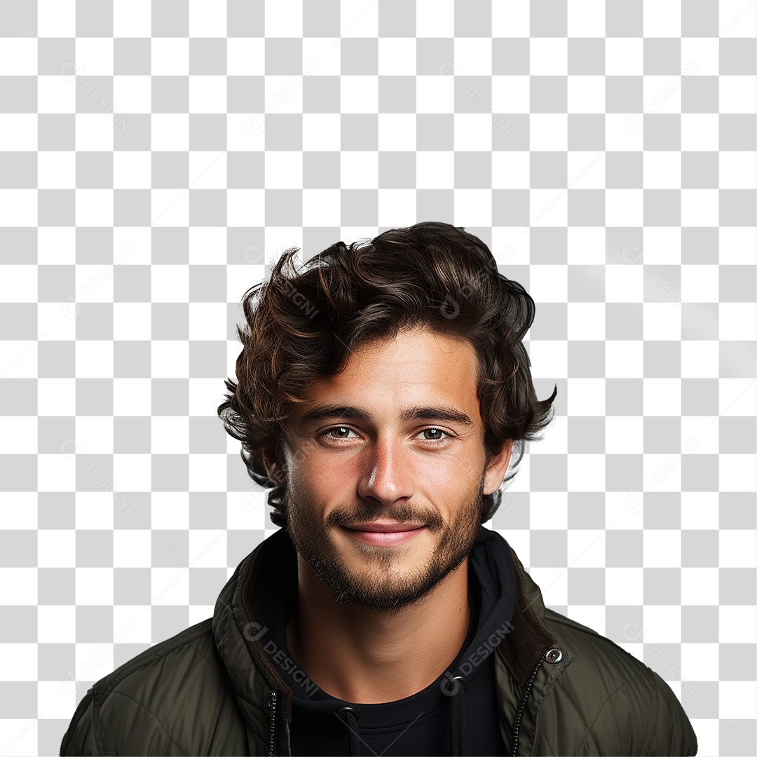 Jovem de Casaco Sorrindo PNG Transparente