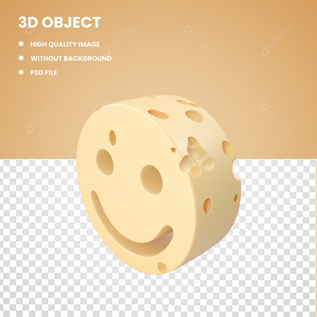 Queijo com símbolo de carinha sorridente Elemento 3D Para Composição PSD