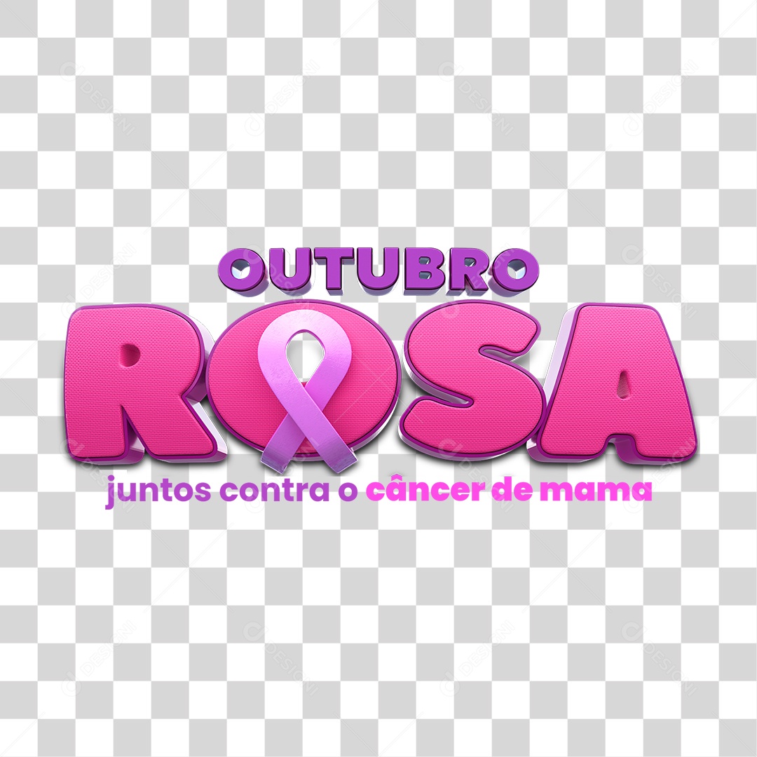 Selo 3D Outubro Rosa Juntos Contra o Câncer PNG Transparente