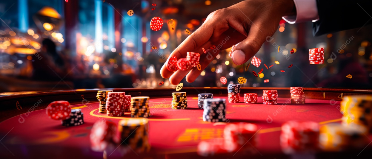 Tiro de ação de dados sendo lançados em uma mesa de dados.