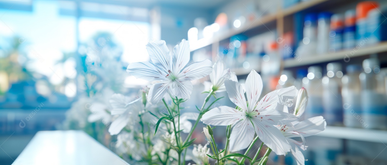 Fundo desfocado de uma IA generativa 3D realista de uma loja de farmácia.