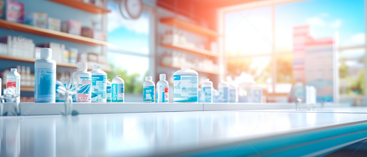 Fundo desfocado de uma IA generativa 3D realista de uma loja de farmácia.