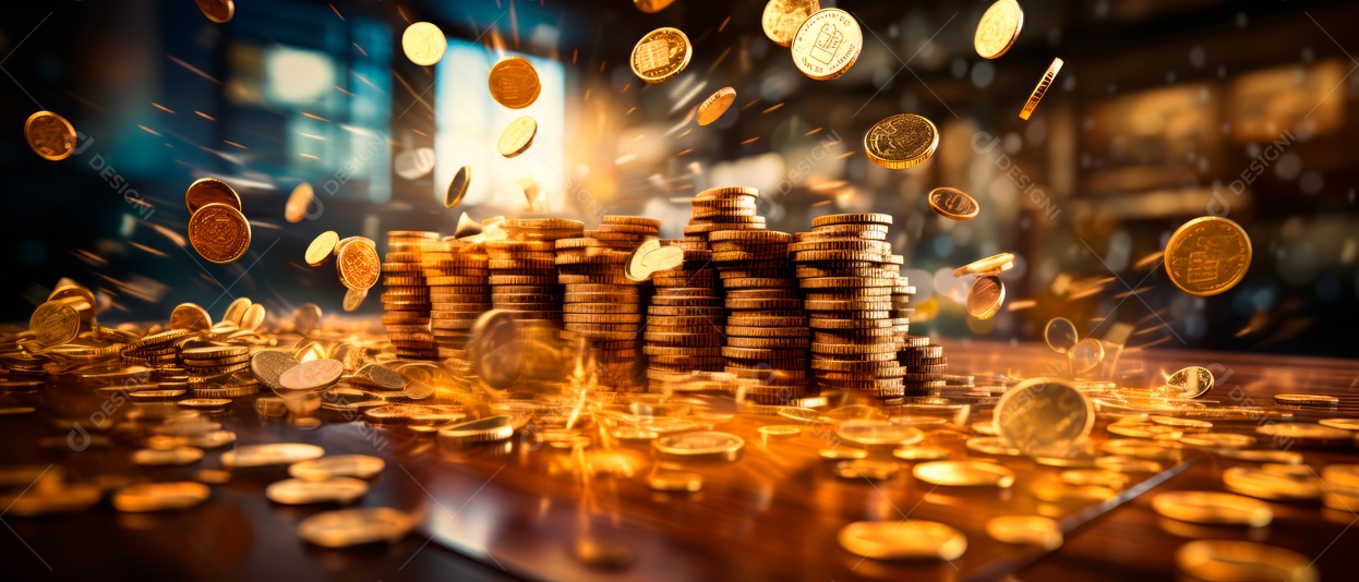 Moedas saindo de uma IA generativa de slot vencedora.