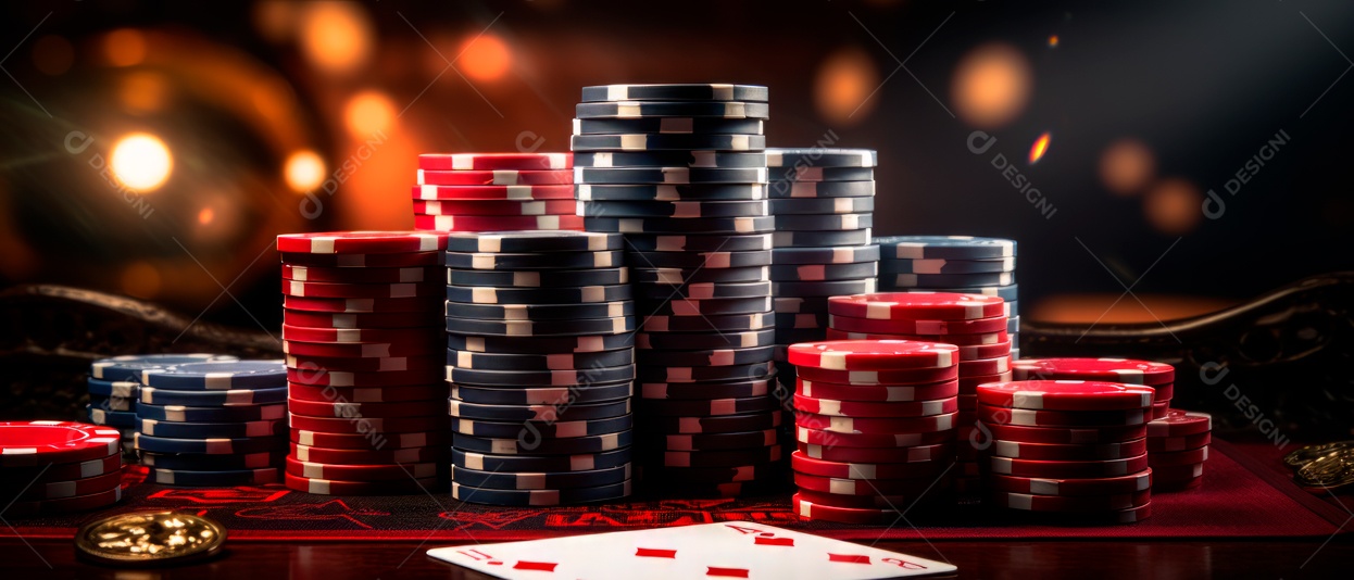 Pilha de fichas de cassino e um baralho de cartas IA generativa.