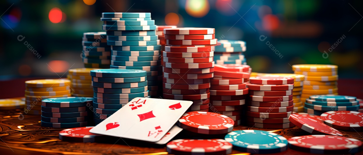 Pilha de fichas de cassino e um baralho de cartas IA generativa.
