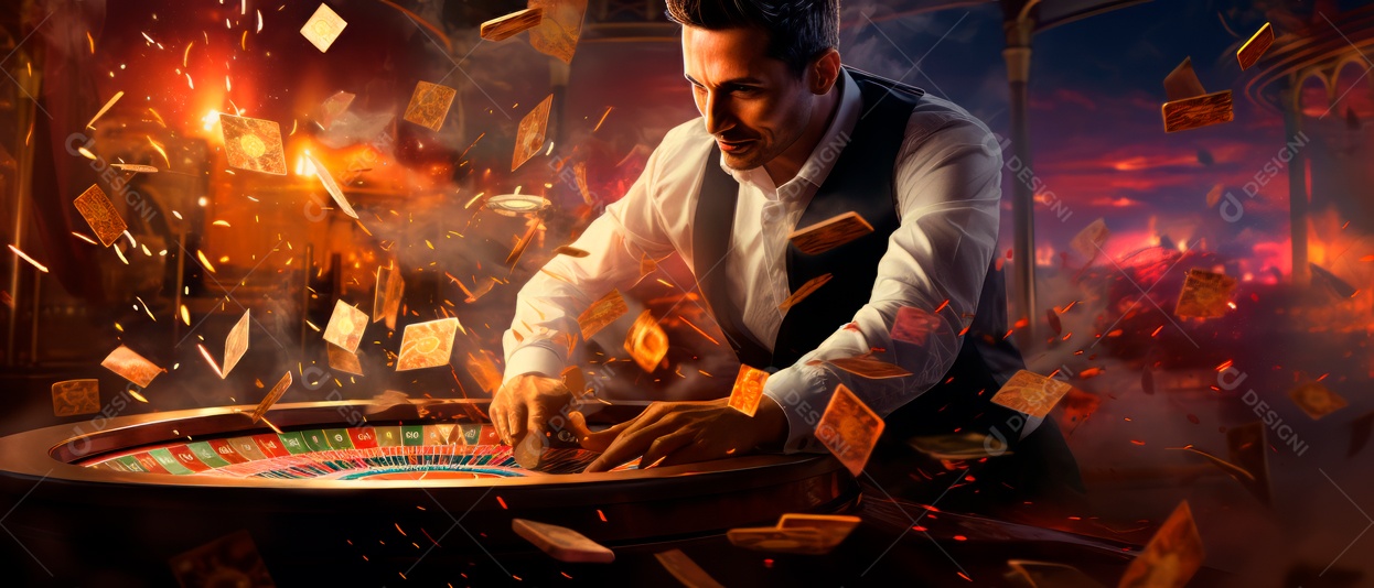 Roleta Excitação Croupier Girando a Roleta 3D Generative AI.