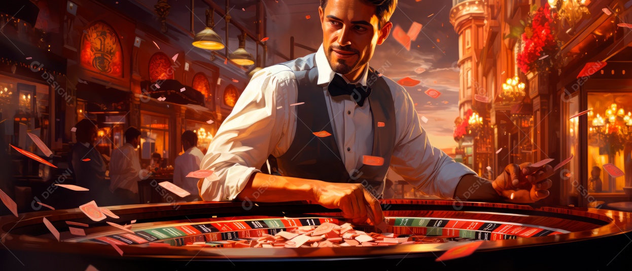 Roleta Excitação Croupier Girando a Roleta 3D Generative AI.