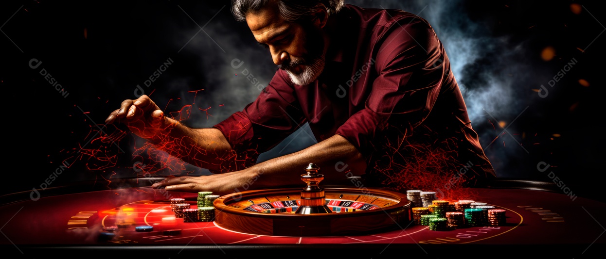 Roleta Excitação Croupier Girando a Roleta 3D Generative AI.