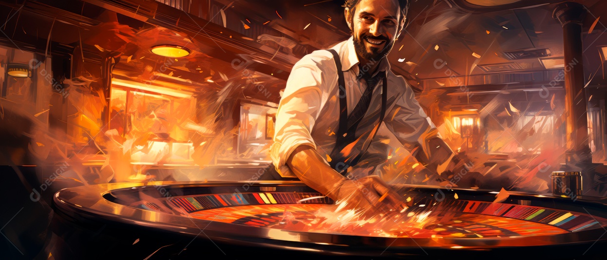 Roleta Excitação Croupier Girando a Roleta 3D Generative AI.