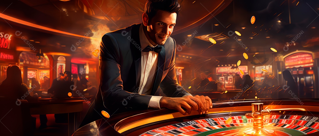 Roleta Excitação Croupier Girando a Roleta 3D Generative AI.