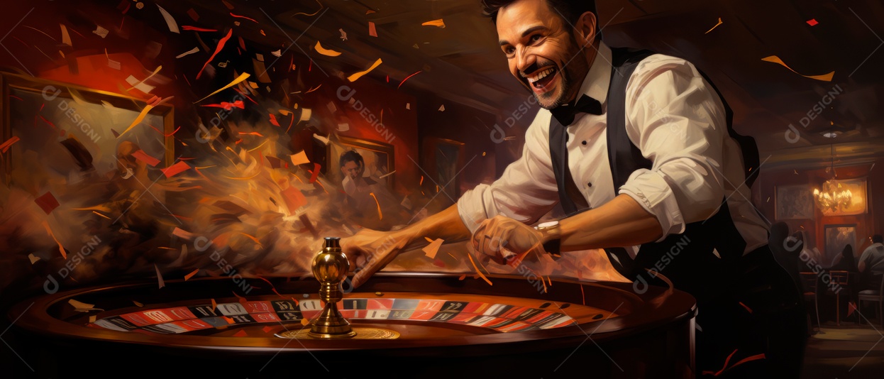Roleta Excitação Croupier Girando a Roleta 3D Generative AI.
