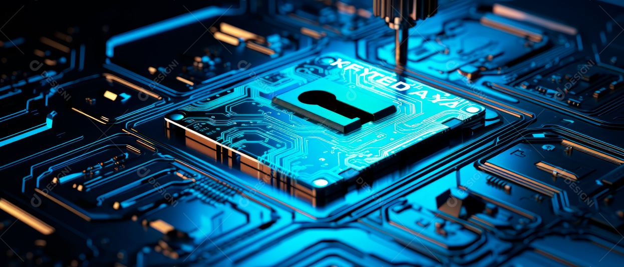 Símbolo chave segurança cibernética IA generativa 3D.